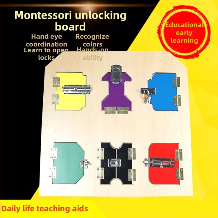 Montessori πλακέτα ξεκλειδώματος — ξύλινο υλικό, εκμάθηση ξεκλειδώματος, μάρκα Hinbei, κατάλληλο για παιδιά 4–6 ετών, προδιαγραφές 23