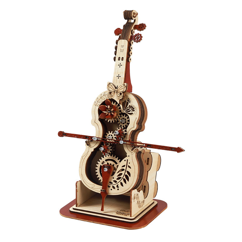 Drveni DIY kutija za glazbu s violončelom i violom – retro stil, sklopni model, mogućnost ispisa logotipa, poklon za rođendan