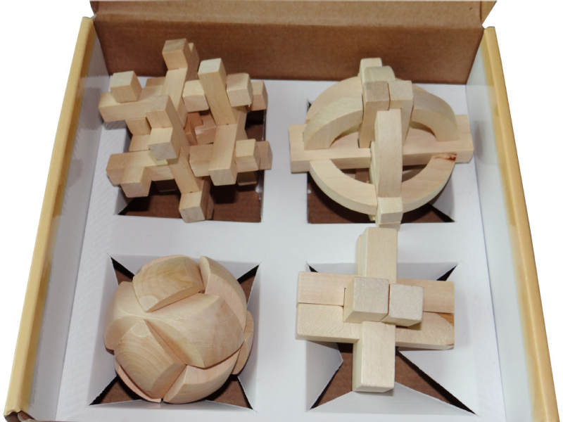 Drveni Kongming Lock puzzle, Yi Zhile, serija Tri kraljevstva, četverodijelni set, prilagođeni uzorci