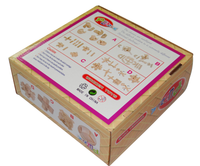 Drveni Kongming Lock puzzle, Yi Zhile, serija Tri kraljevstva, četverodijelni set, prilagođeni uzorci