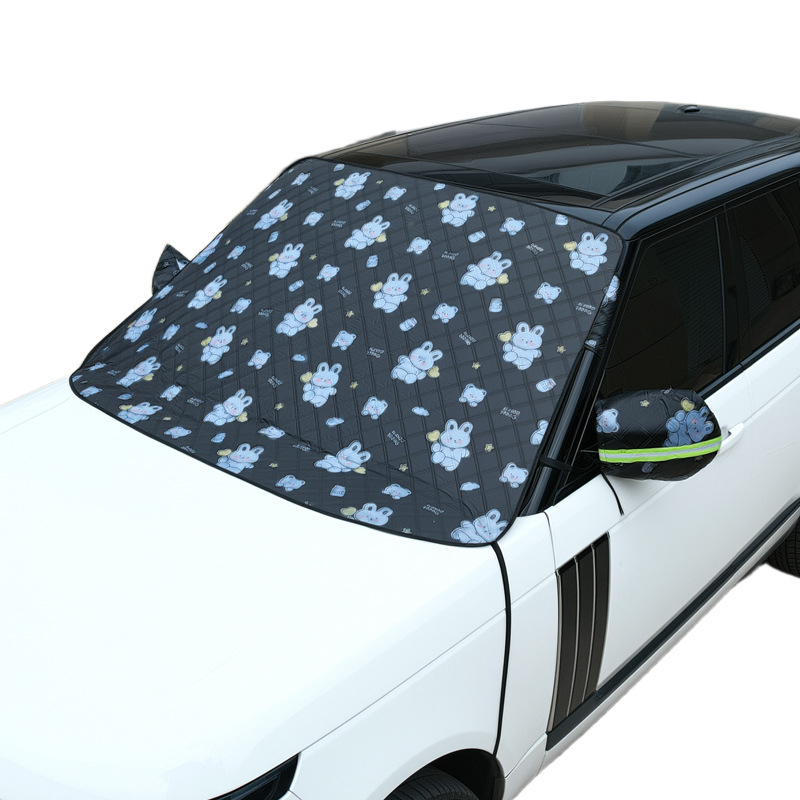 Univerzalni prednji štit automobila – aluminijska folija, debeli karikaturalni stil, ugradnja usisnim čašicama, uzorak: karikatura tulipana, medvjed, zeko