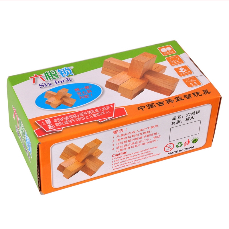 Drveni Kongming/Luban lock puzzle za odrasle, razvija prostornu svijest, šest dijelova, drvo, porijeklo Yunhe, Zhejiang