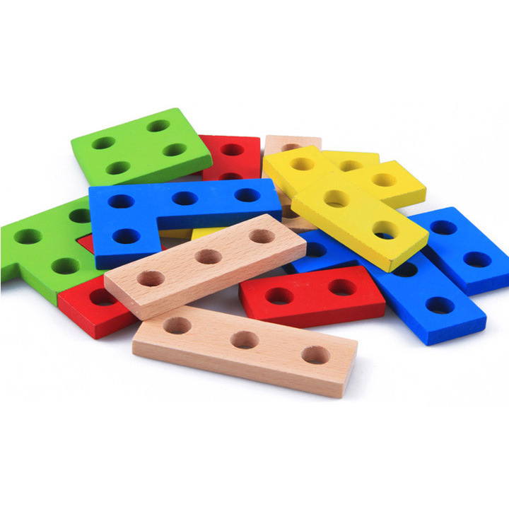 Drveni zagonetni blok-puzzle za razvoj mozga s geometrijskim oblicima (Materijal: Drvo; Funkcija: poboljšava ručne vještine i razvoj mozga; DIY: Da; Obrada: Prilagođene slike)