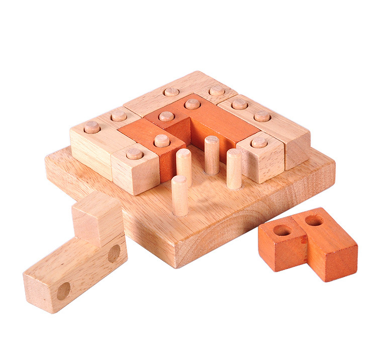 Drveni puzzle-ključ za odrasle – poticanje prostornog razmišljanja geometrijskim spojnim blokovima, DIY-prijateljski, plastično zapečaćeno pakiranje, uzorna prilagodba