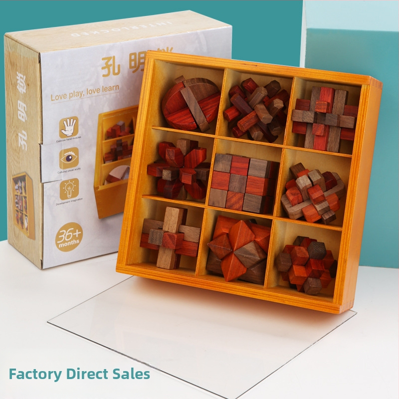 Drveni puzzle za otključavanje: Kong Ming/Luban Lock – edukativna igra, 6×6×6 čepova, porijeklo Yunhe Zhejiang