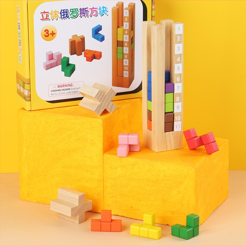 Fából készült logikai játék a térbeli gondolkodáshoz – 3D Tetris, Kong Ming lock/Luban lock, 7–14 éveseknek