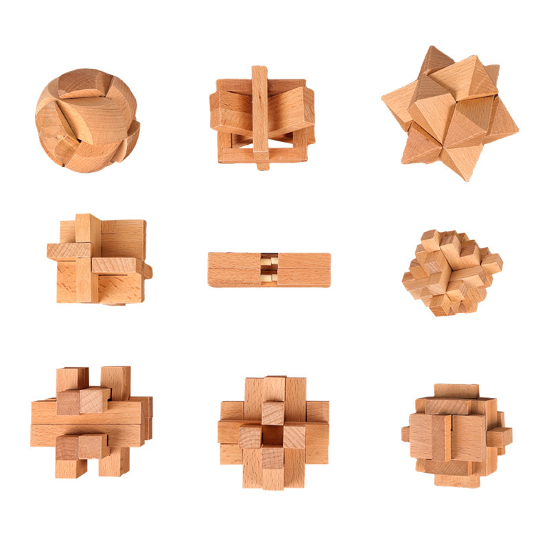 Drveni Kongming/Luban zagon puzzle set za djecu, kompletan set, DIY prilagodba po slikama (4–6 godina)