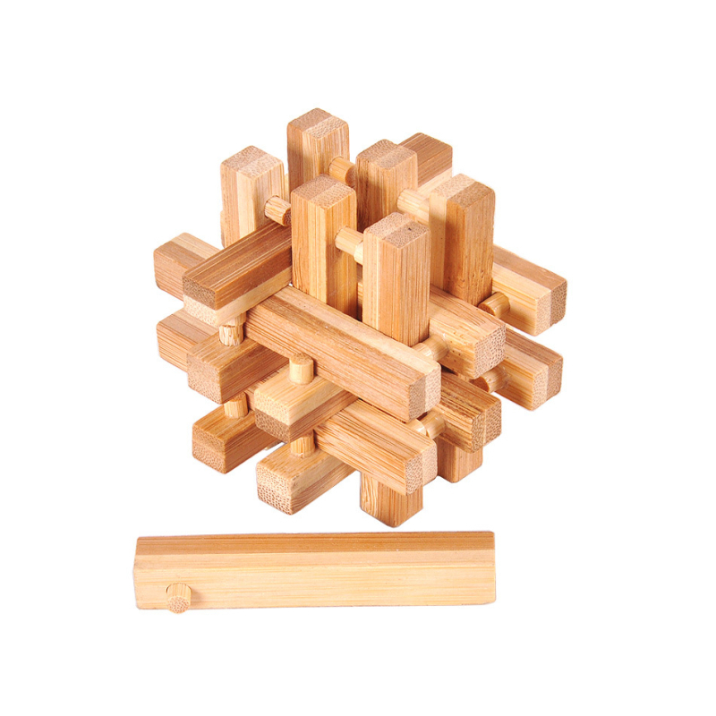 Fából készült Kong Ming/Luban záras puzzle – 18 oszlop, DIY, térbeli gondolkodás fejlesztése