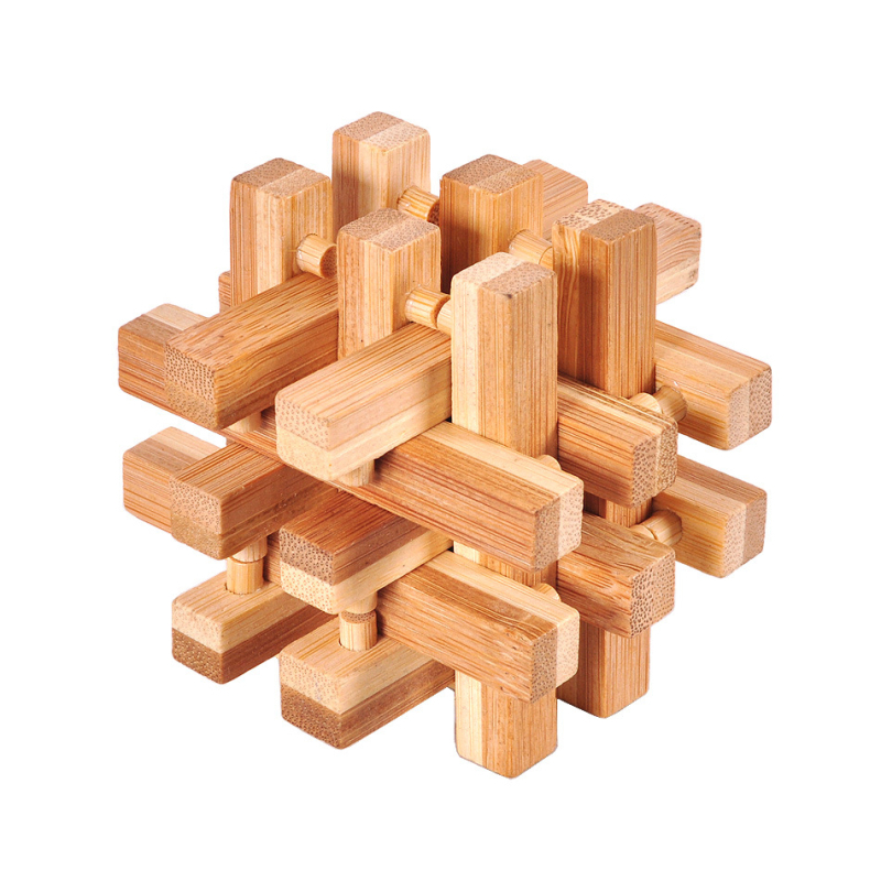 Fából készült Kong Ming/Luban záras puzzle – 18 oszlop, DIY, térbeli gondolkodás fejlesztése
