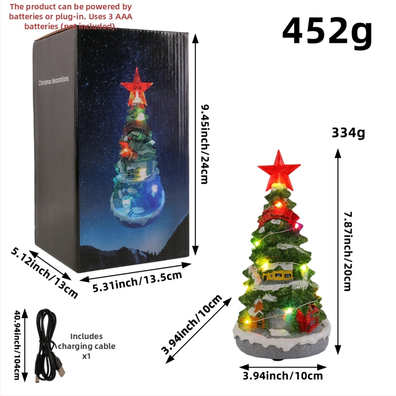 Μουσικό κουτί Χριστουγέννων από ρητίνη — φωτιζόμενο δέντρο, διακοσμητική σκηνή δωματίου με μικρό σπίτι, Jingchen, μοντέρνο απλό στυλ