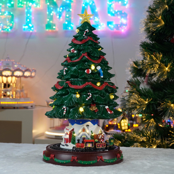 Anyou Μεγάλο φωτιζόμενο χριστουγεννιάτικο μουσικό κουτί για δέντρο με περιστρεφόμενο τρένο — Υλικό: Πλαστικό, Τροφοδοσία: Προσαρμογέας ρεύματος