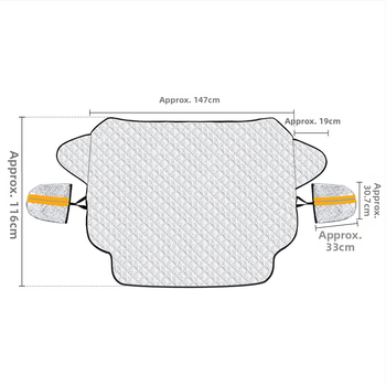 Automobilový snehový kryt na predné sklo s výstelkou z PP bavlny; materiál: hliníková fólia + PP bavlna + netkaná textília; inštalácia: typ s kartou; vhodné pre predné sklo; hmotnosť: 494 g