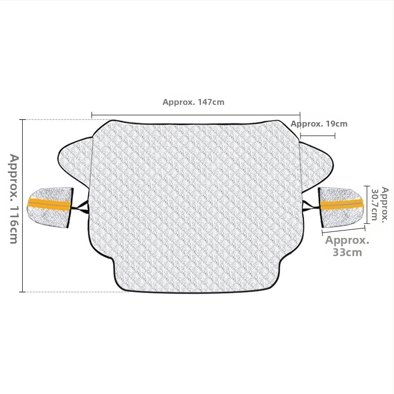 Automobilový snehový kryt na predné sklo s výstelkou z PP bavlny; materiál: hliníková fólia + PP bavlna + netkaná textília; inštalácia: typ s kartou; vhodné pre predné sklo; hmotnosť: 494 g