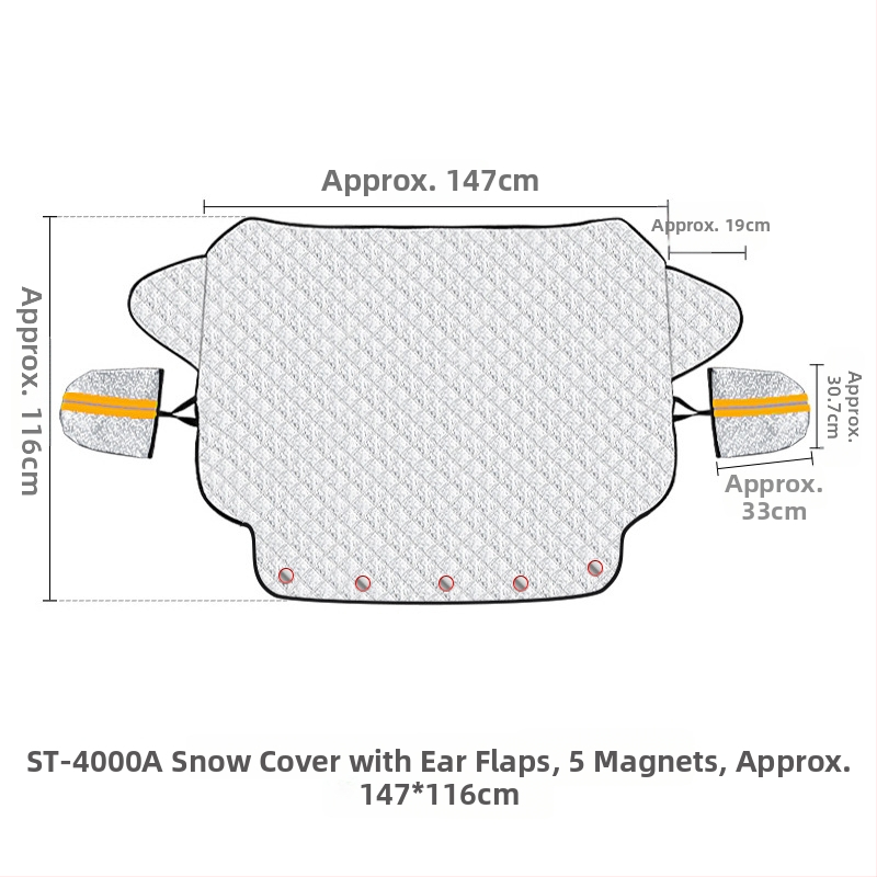 Automobilový snehový kryt na predné sklo s výstelkou z PP bavlny; materiál: hliníková fólia + PP bavlna + netkaná textília; inštalácia: typ s kartou; vhodné pre predné sklo; hmotnosť: 494 g