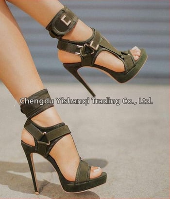 Ženske sandale s kopčom, prst u obliku ribljih usta, 12 cm platforma, PU gornji dio, gumeni potplat