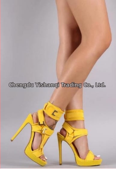 Ženske sandale s kopčom, prst u obliku ribljih usta, 12 cm platforma, PU gornji dio, gumeni potplat