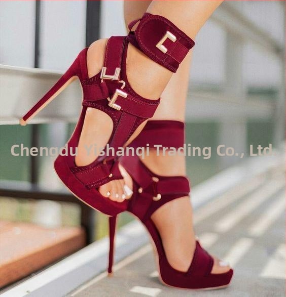 Ženske sandale s kopčom, prst u obliku ribljih usta, 12 cm platforma, PU gornji dio, gumeni potplat