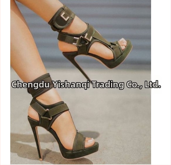 Ženske sandale s kopčom, prst u obliku ribljih usta, 12 cm platforma, PU gornji dio, gumeni potplat