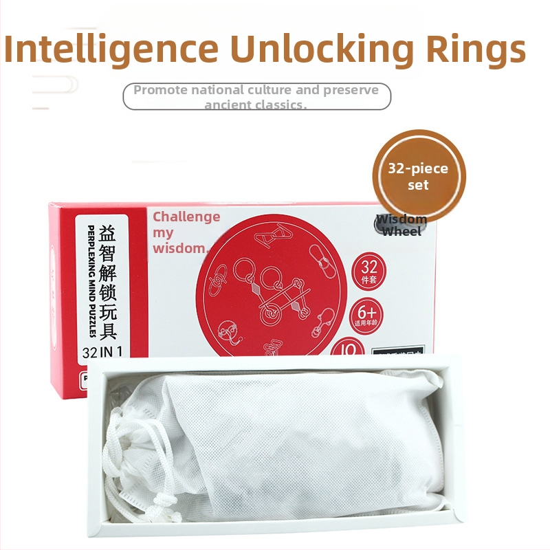 Puzzle s deviatimi prepojenými prsteňmi, kovová konštrukcia z železa, mozgová hra, možnosť vlastnej úpravy s logom, balené v farebnej krabičke