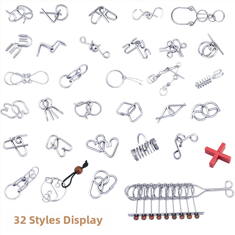 Puzzle s deviatimi prepojenými prsteňmi, kovová konštrukcia z železa, mozgová hra, možnosť vlastnej úpravy s logom, balené v farebnej krabičke