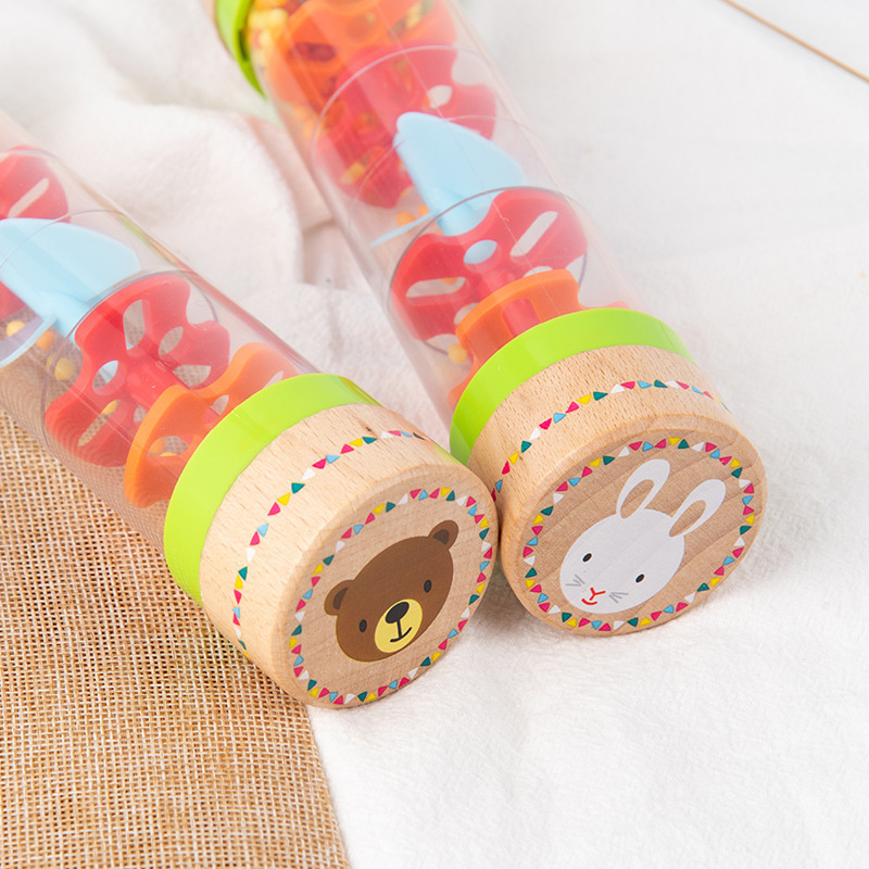 Drveni udarni instrument s zvukom kiše, tubom kišnog pijeska i kišnog duginog pijeska zvona – za bebe (0-3 godine) – rana glazbena edukacija