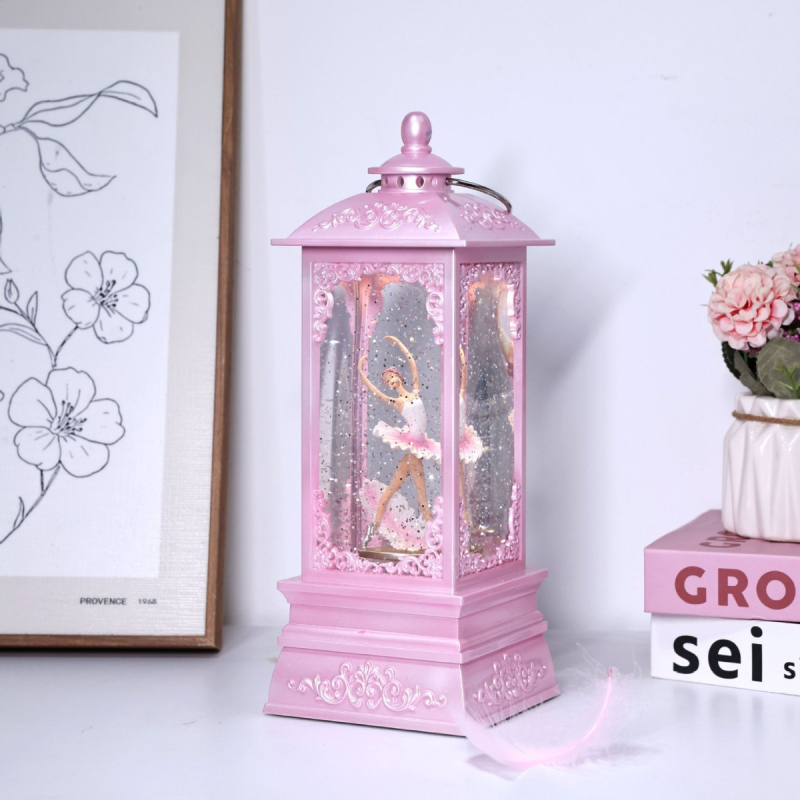 Forgó éjszakai fény hópelyhes gömbbel és zenei dobozzal – kristály nyolc hangnemű doboz, gyanta, európai–amerikai stílus, modell 741034300126