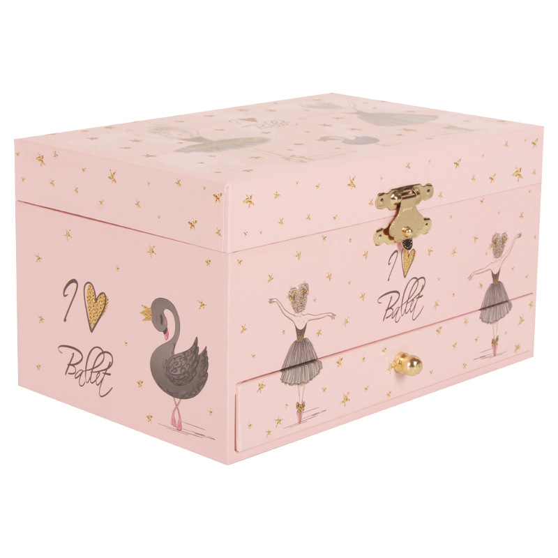 Gyermekeknek szánt zenei doboz fiókkal és kozmetikai tükörrel, kézzel készített, Eternal márka, MDF fa, testreszabás elérhető, nyomtatott logó, súly 500 g