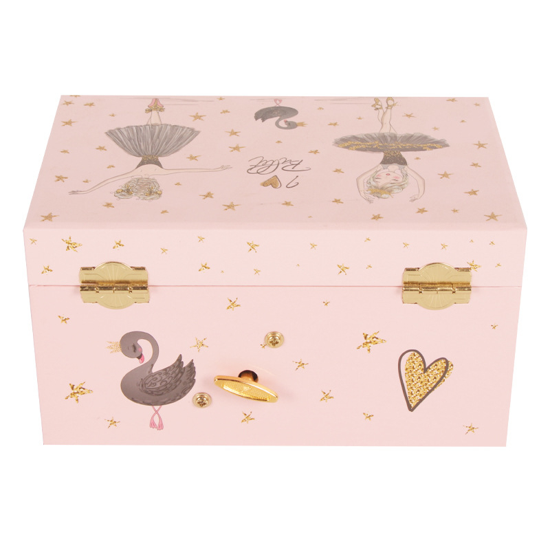 Gyermekeknek szánt zenei doboz fiókkal és kozmetikai tükörrel, kézzel készített, Eternal márka, MDF fa, testreszabás elérhető, nyomtatott logó, súly 500 g