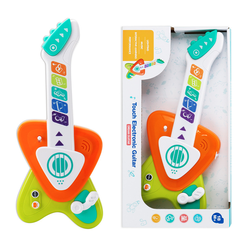 Oktató zenei gitár játék gyerekeknek, interaktív tanuló játék, műanyag, 4-6 éveseknek, fejleszti a hallást és a kéz-szem koordinációt
