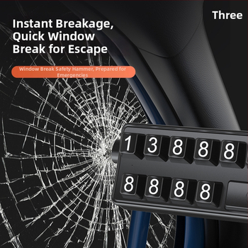 Viacúčelové bezpečnostné kladivo s rozbíjačom skla, osvetlením a dočasnou značkou parkovania — Model T61, plast