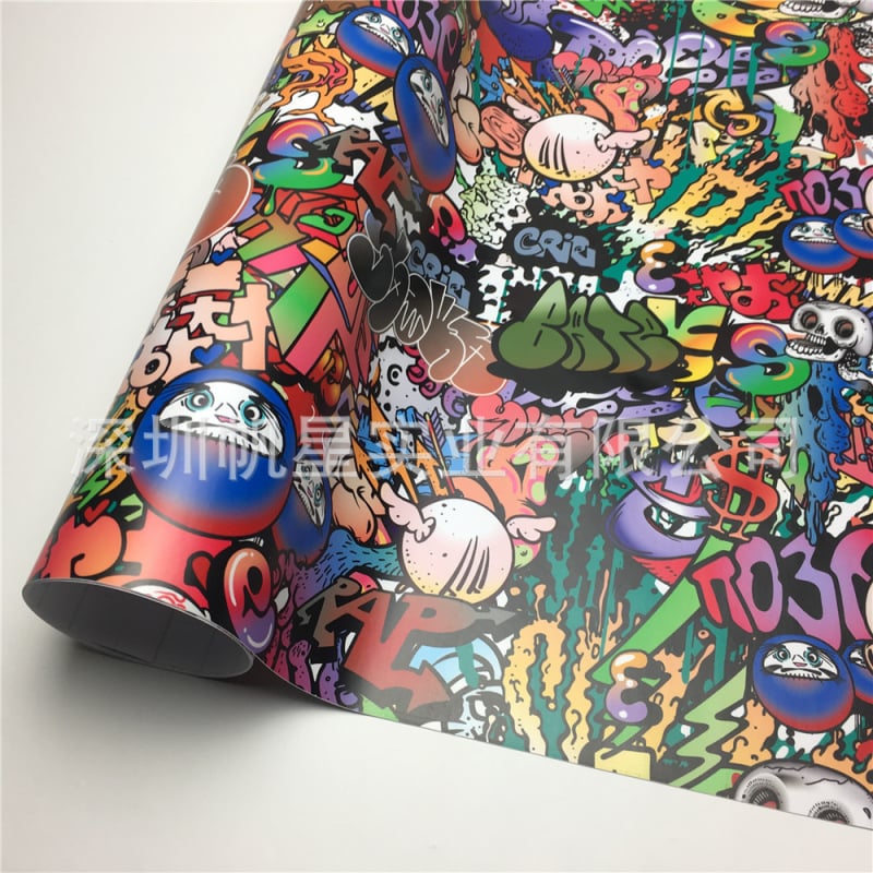 Graffiti film za oblaganje automobila, PVC materijal, karikaturni uzorak, prilagodljiva obrada, lijepljenje