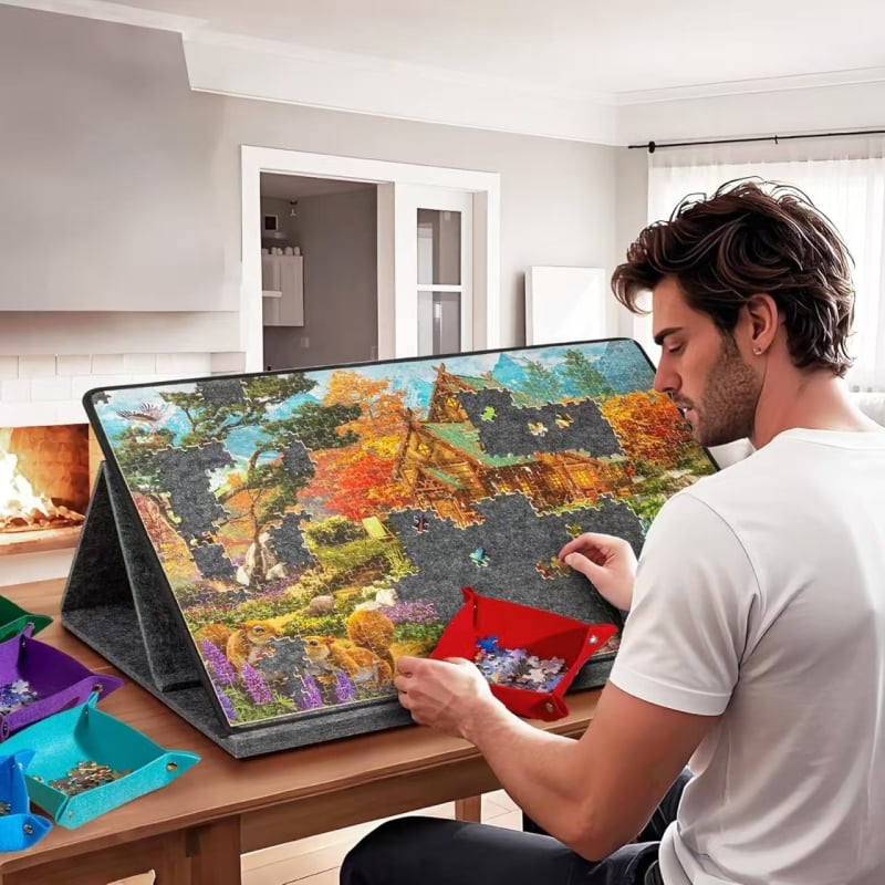 Puzzle stol s podesivom podlogom i nosačem — ravni puzzle, poliester, 56/78, prilagodljivi uzorci