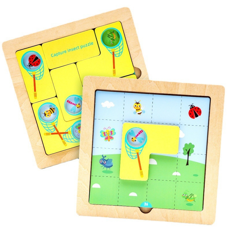 Drveni 3D puzzle za lov na insekte za djecu 4–6 godina, brenda Lihang Toys, slaganje ilustracija i ploča
