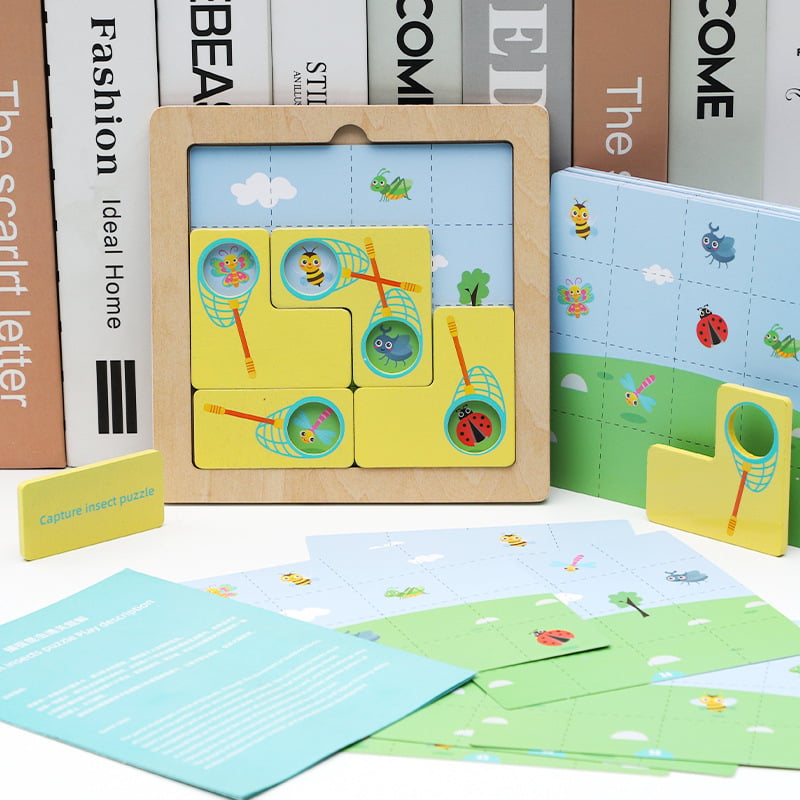 Drveni 3D puzzle za lov na insekte za djecu 4–6 godina, brenda Lihang Toys, slaganje ilustracija i ploča