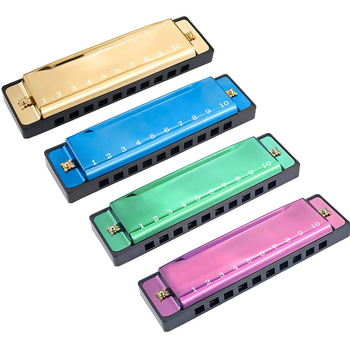 Armonică diatonă cu 10 găuri, blues/scală completă, capac cromat din cupru, orificii de sunet metalice
