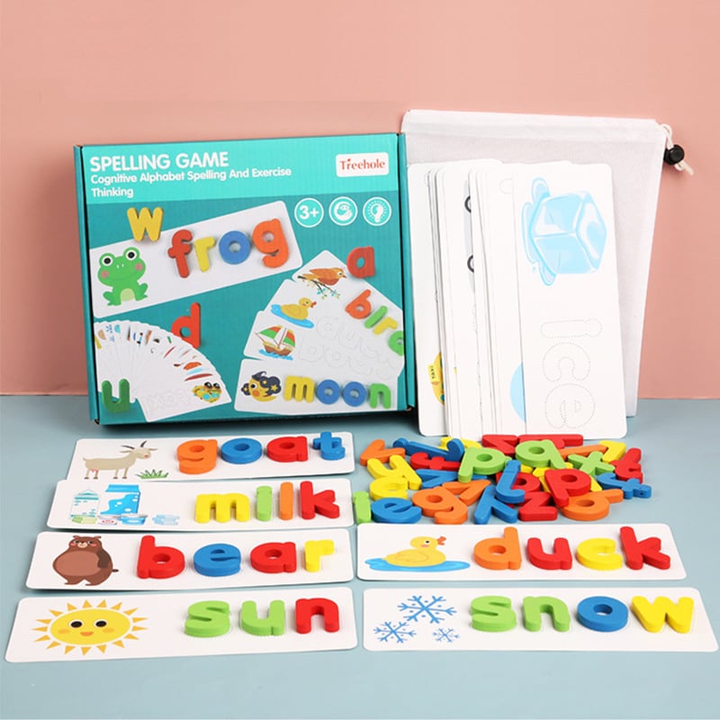 Drveni puzzle za pravopis riječi i prepoznavanje slova i brojeva, obrazovna igra za djecu od 4 do 6 godina, mogućnost prilagodbe logotipom