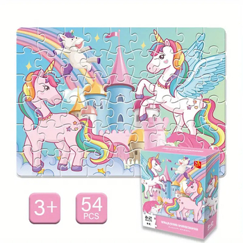 54 darabos unikornis puzzle gyerekeknek – sík kirakó, oktatási játék, szivárvány és csillag mintázattal, papírból