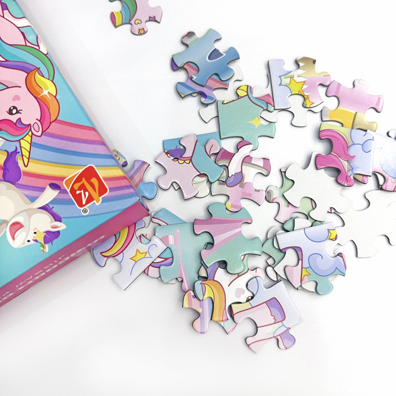 54 darabos unikornis puzzle gyerekeknek – sík kirakó, oktatási játék, szivárvány és csillag mintázattal, papírból