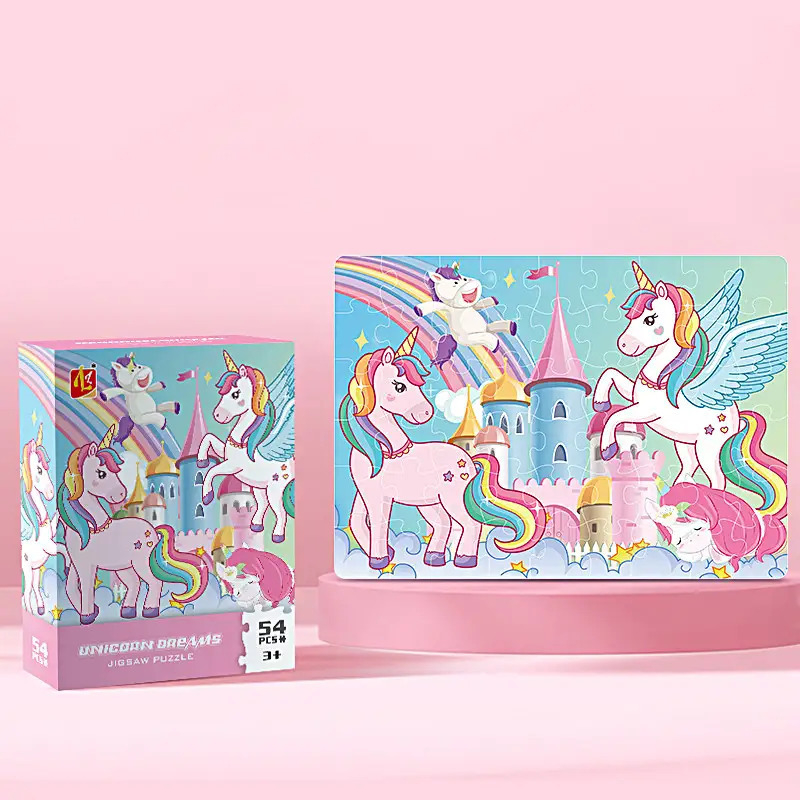 54 darabos unikornis puzzle gyerekeknek – sík kirakó, oktatási játék, szivárvány és csillag mintázattal, papírból