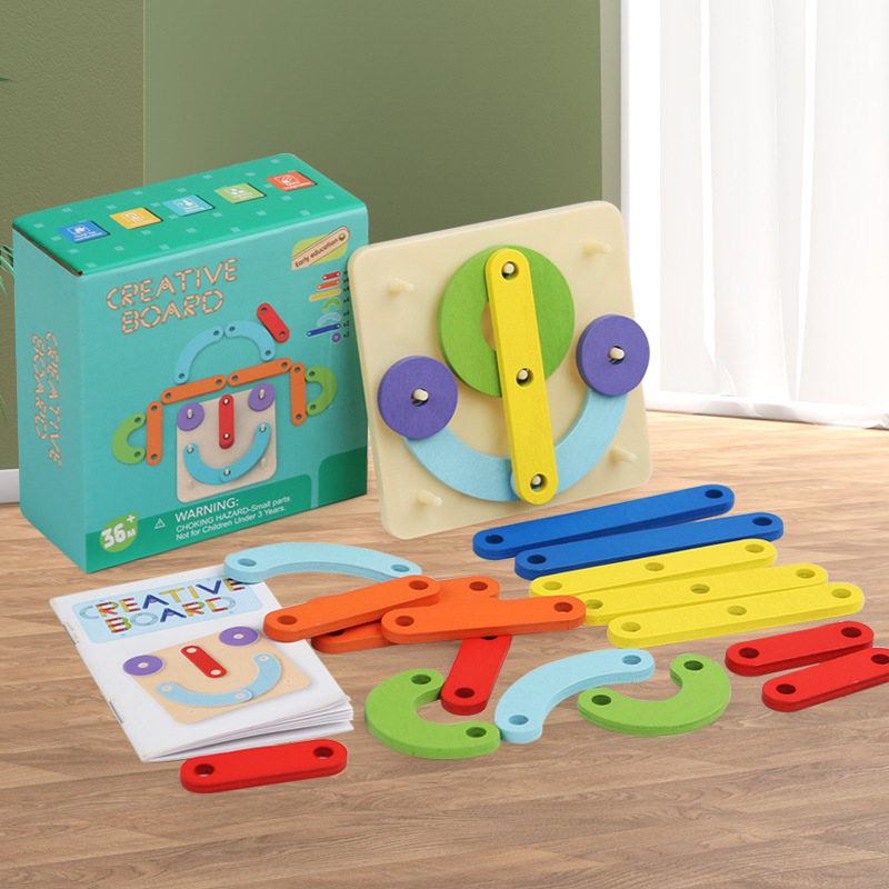Drveni plošni puzzle s pegboardom za djecu 4–6 godina, višefunkcionalan, DIY-prijateljski