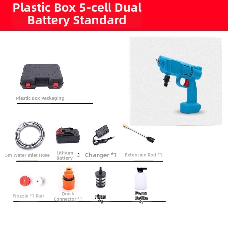 Prenosný bezdrôtový lítium‑batériový pištoľ na umývanie áut s vysokým tlakom — 21 V, 3 MPa, 3 L/min, 5 m hadica