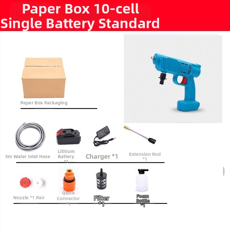 Prenosný bezdrôtový lítium‑batériový pištoľ na umývanie áut s vysokým tlakom — 21 V, 3 MPa, 3 L/min, 5 m hadica
