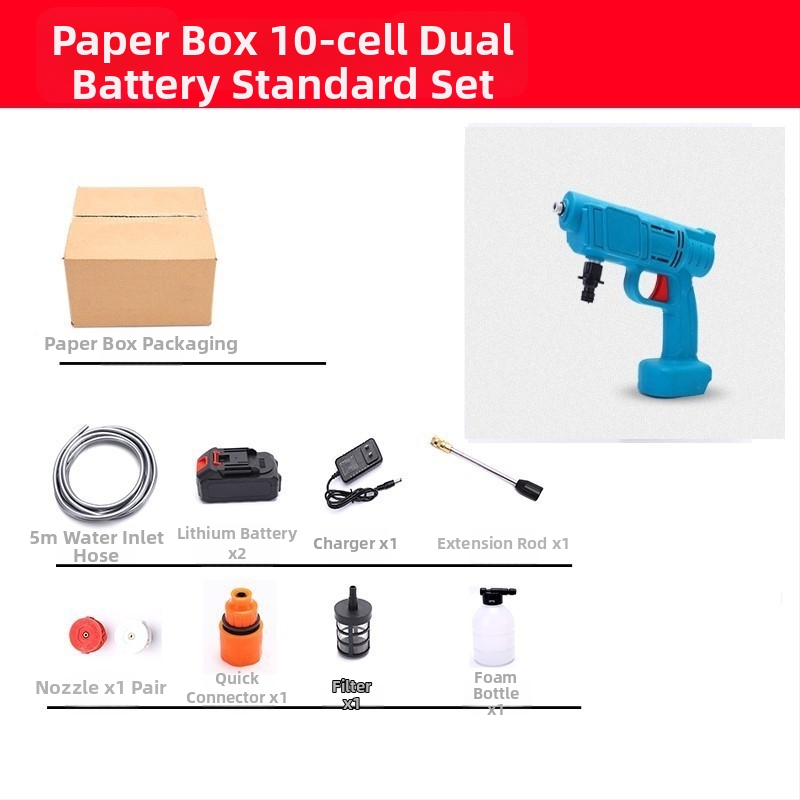Prenosný bezdrôtový lítium‑batériový pištoľ na umývanie áut s vysokým tlakom — 21 V, 3 MPa, 3 L/min, 5 m hadica