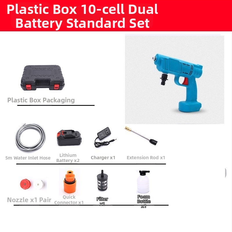 Prenosný bezdrôtový lítium‑batériový pištoľ na umývanie áut s vysokým tlakom — 21 V, 3 MPa, 3 L/min, 5 m hadica