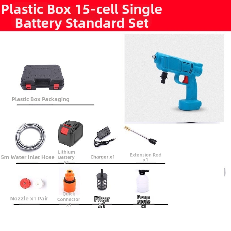 Prenosný bezdrôtový lítium‑batériový pištoľ na umývanie áut s vysokým tlakom — 21 V, 3 MPa, 3 L/min, 5 m hadica