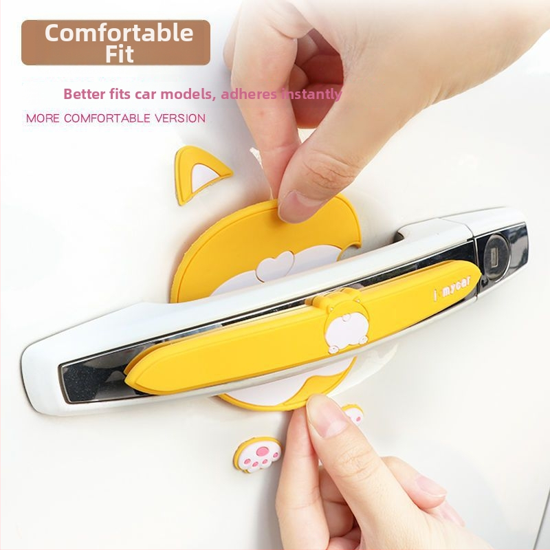 Roztomilá ochranná nálepka na kľučku dverí auta (kreslený dizajn, PVC, univerzálne padne)