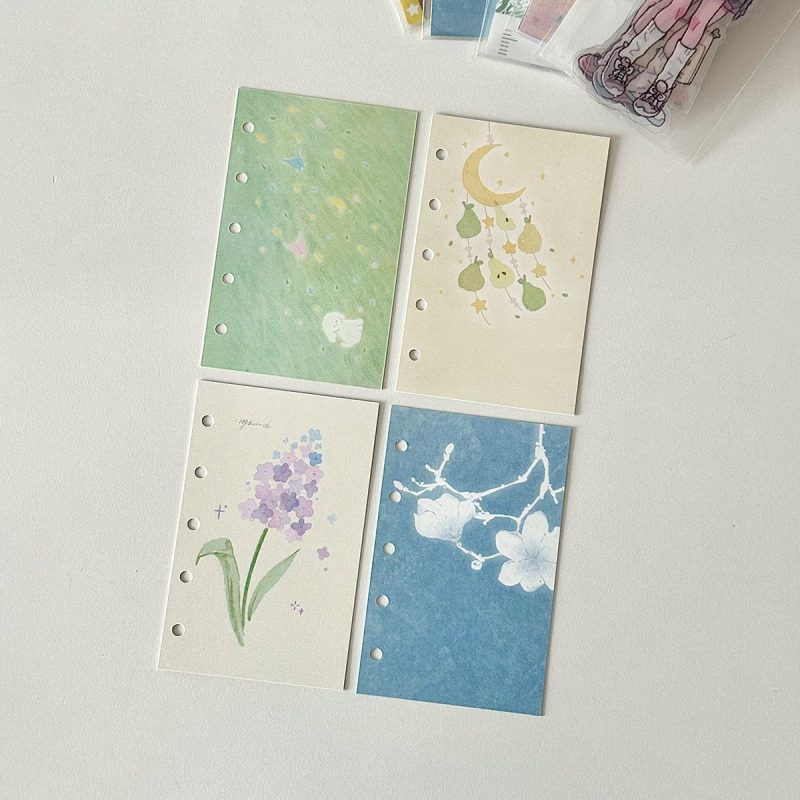 Mini indeksni razdjelnik stranica za 3- ili 5- rupa, Wowka wowka, dvostrani papir za bilješke unutarnja stranica, 4 listova u pakiranju