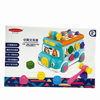 Εκπαιδευτικό διαδραστικό παιχνίδι-λεωφορείο με εξάπλευρο σχήμα, διγλωσσικό κινεζο-αγγλικό режим, μουσική και φωνητικά εφέ, πλαστικό, κατάλληλο για παιδιά 4–6 ετών