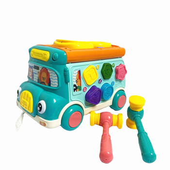 Εκπαιδευτικό διαδραστικό παιχνίδι-λεωφορείο με εξάπλευρο σχήμα, διγλωσσικό κινεζο-αγγλικό режим, μουσική και φωνητικά εφέ, πλαστικό, κατάλληλο για παιδιά 4–6 ετών