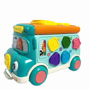 Εκπαιδευτικό διαδραστικό παιχνίδι-λεωφορείο με εξάπλευρο σχήμα, διγλωσσικό κινεζο-αγγλικό режим, μουσική και φωνητικά εφέ, πλαστικό, κατάλληλο για παιδιά 4–6 ετών